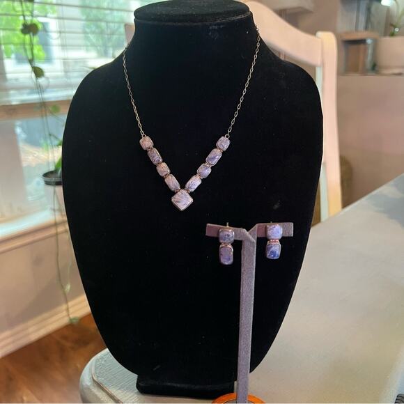 925 Sterling Silver & Stone Necklace & Earrings - Picture 1 of 11